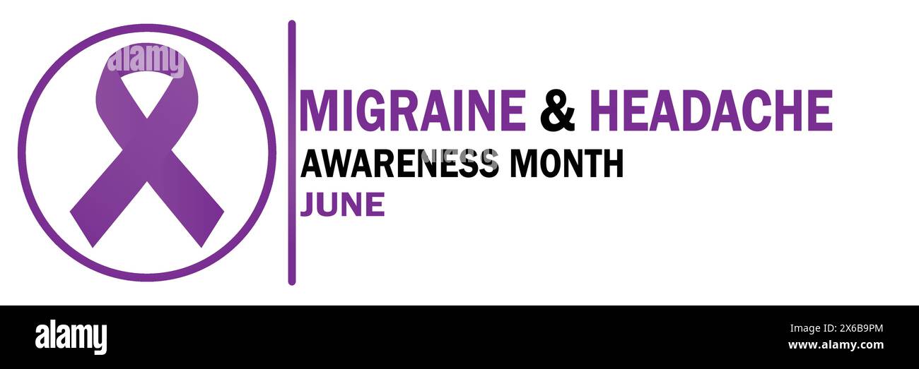 Migräne und Kopfschmerzbewußtsein Monat. Juni. Geeignet für Grußkarten, Poster und Banner. Vektorabbildung. Stock Vektor