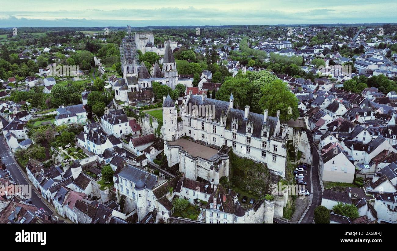 Drohnenfoto Loches Royal City Frankreich Europa Stockfoto