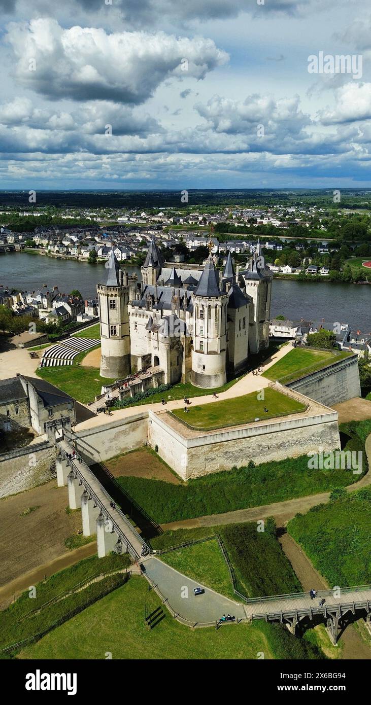 Drohnenfoto Schloss Saumur Frankreich Europa Stockfoto