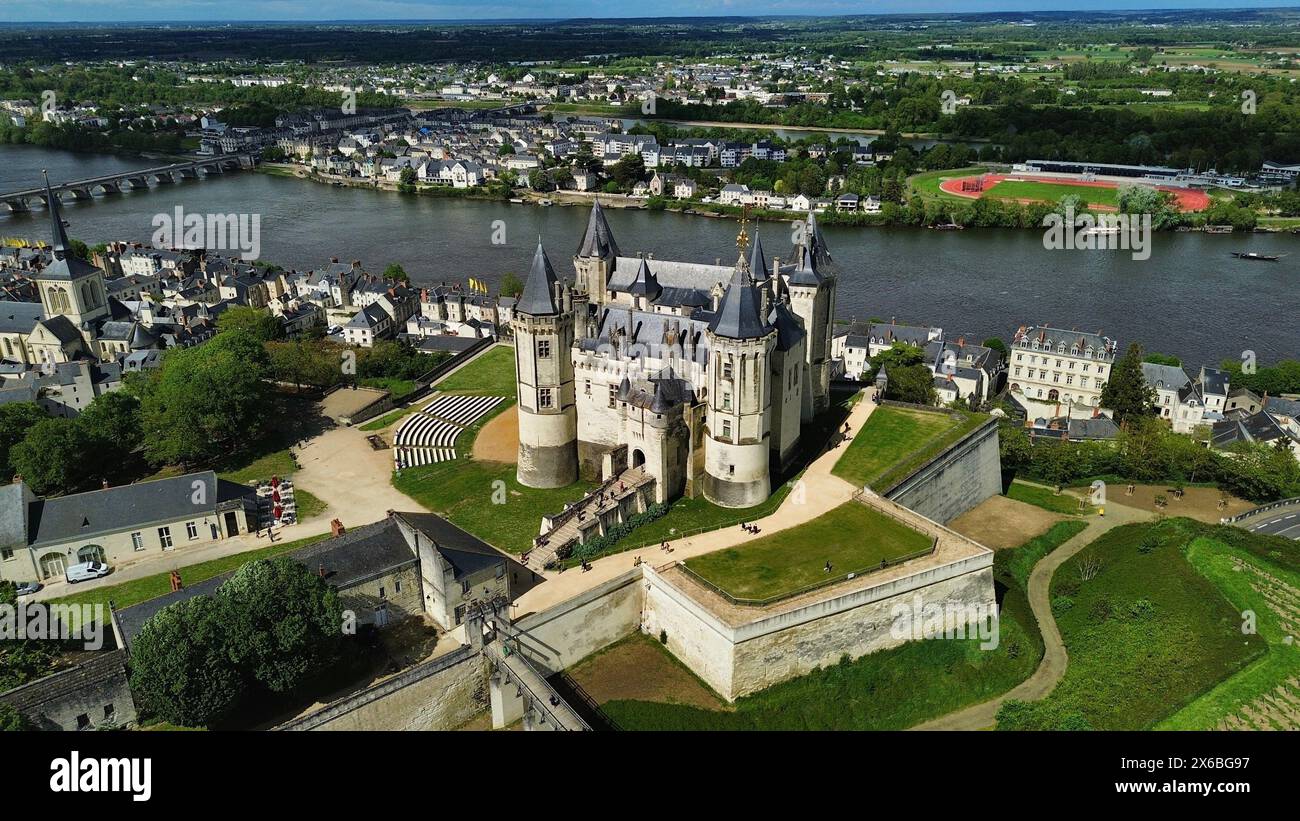 Drohnenfoto Schloss Saumur Frankreich Europa Stockfoto