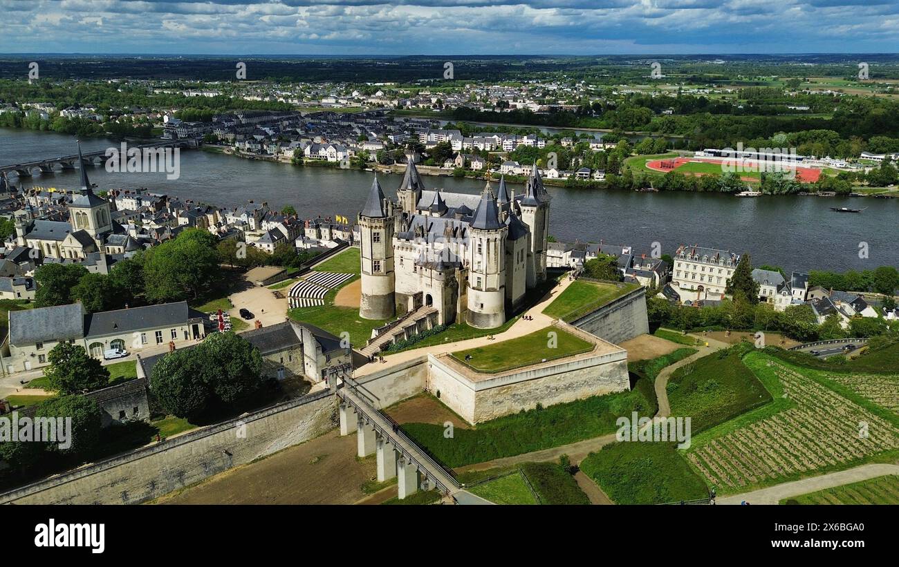Drohnenfoto Schloss Saumur Frankreich Europa Stockfoto