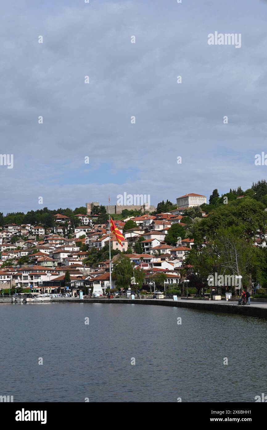 Nordmakedonien, Ohrid, Blick auf den See und die Altstadt Stockfoto