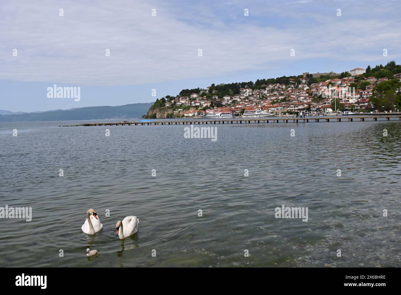 Nordmakedonien, Ohrid, Blick auf den See und die Altstadt Stockfoto