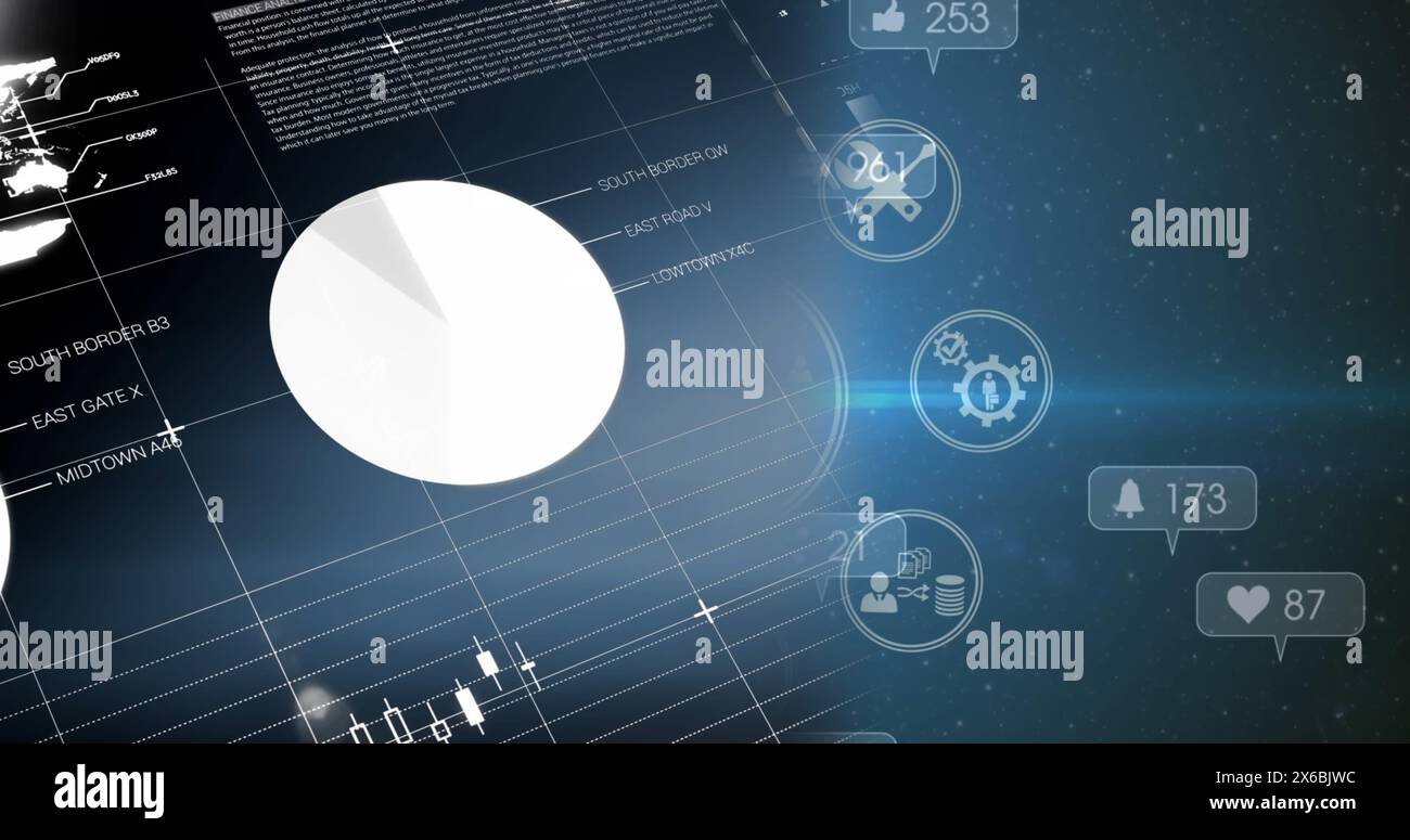 Bild der Datenverarbeitung über Mediensymbole Stockfoto