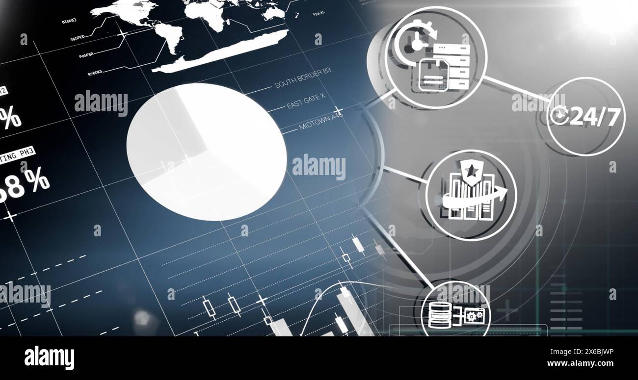 Bild der Datenverarbeitung über Mediensymbole Stockfoto
