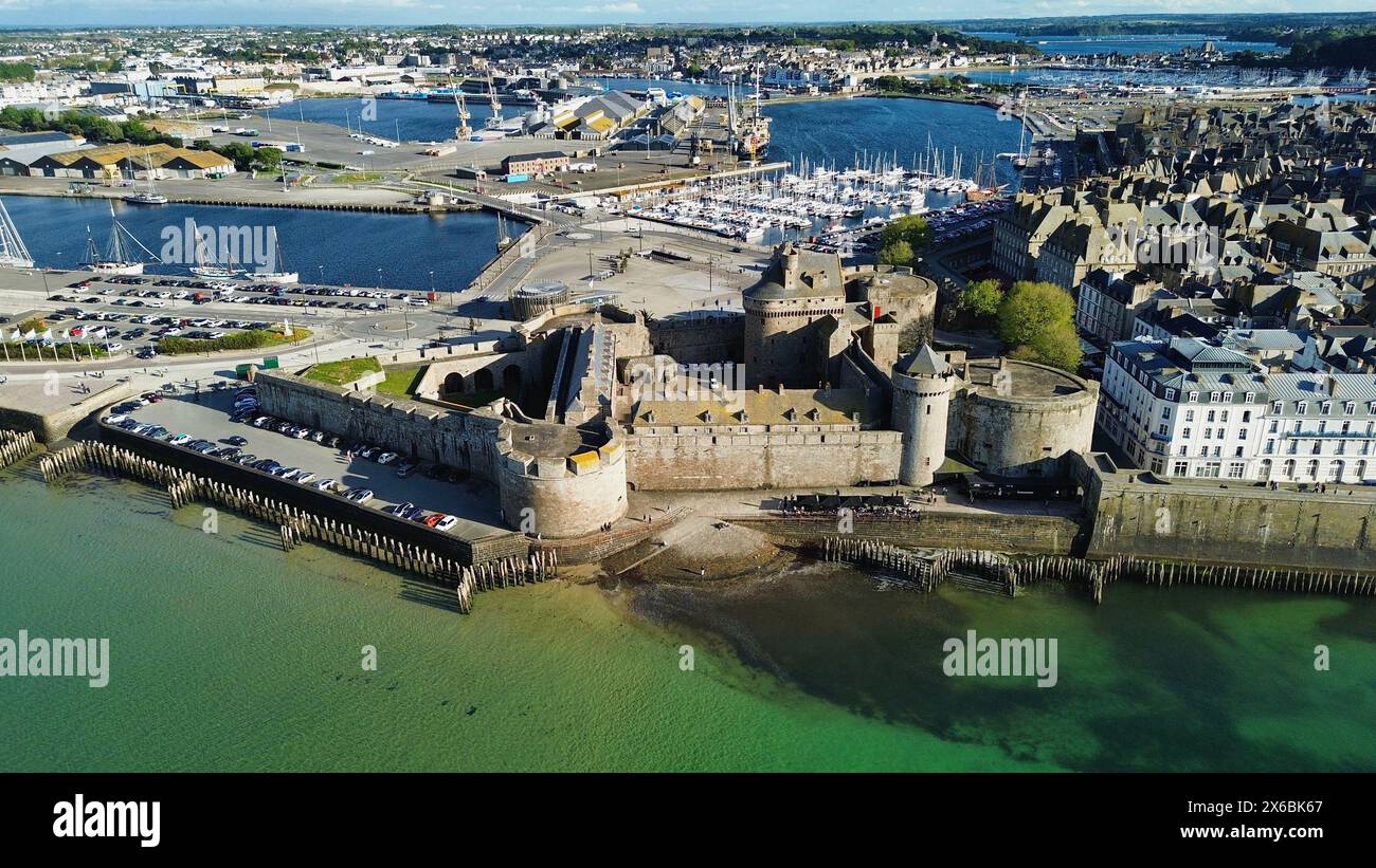 Drohnenfoto Schloss Saint-Malo Frankreich Europa Stockfoto