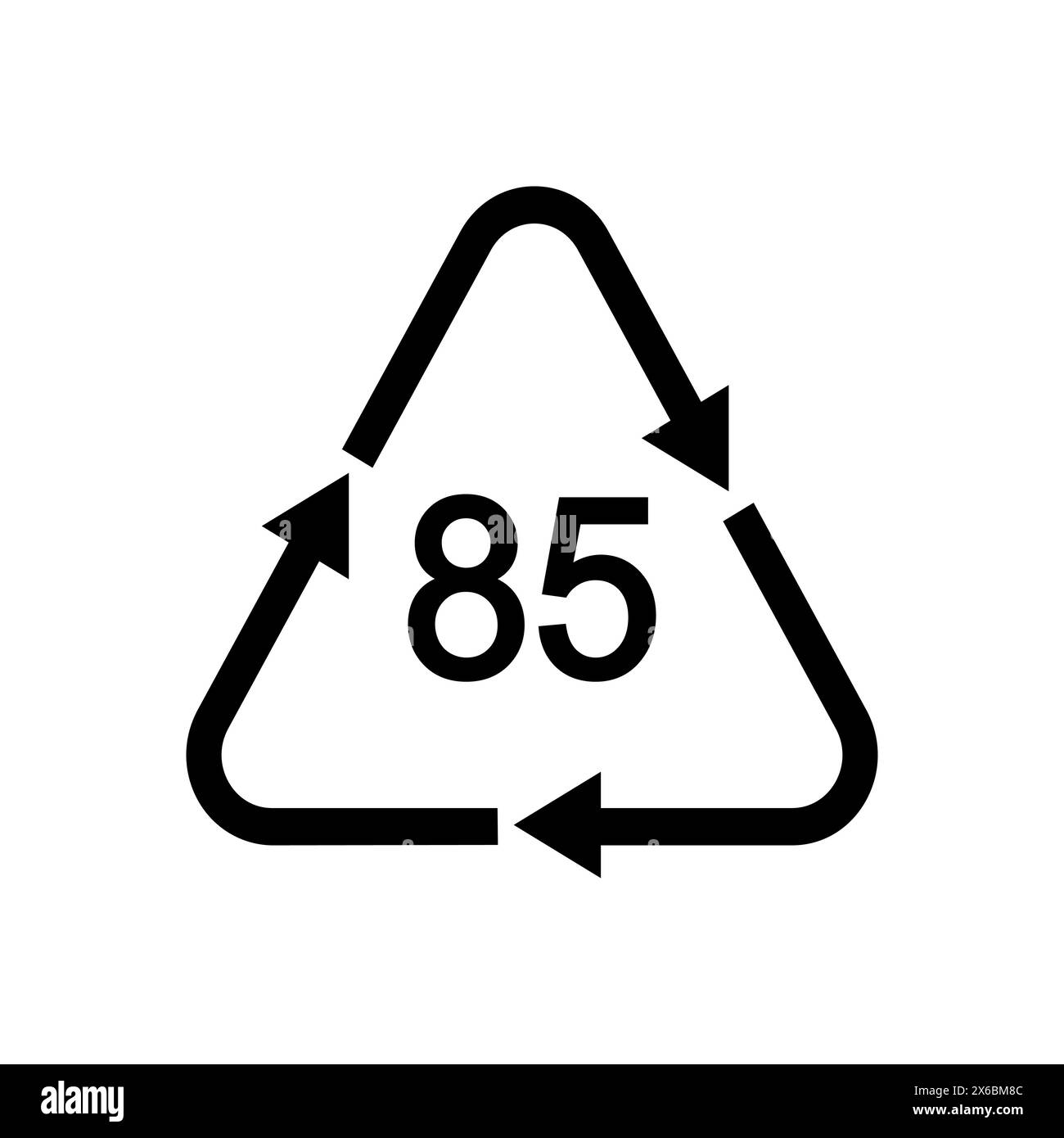 85 Recycling-Schild in dreieckiger Form mit Pfeilen. Wiederverwendbares Symbol aus Papier und Faserplatte auf weißem Hintergrund. Umweltschutzkonzept Stock Vektor