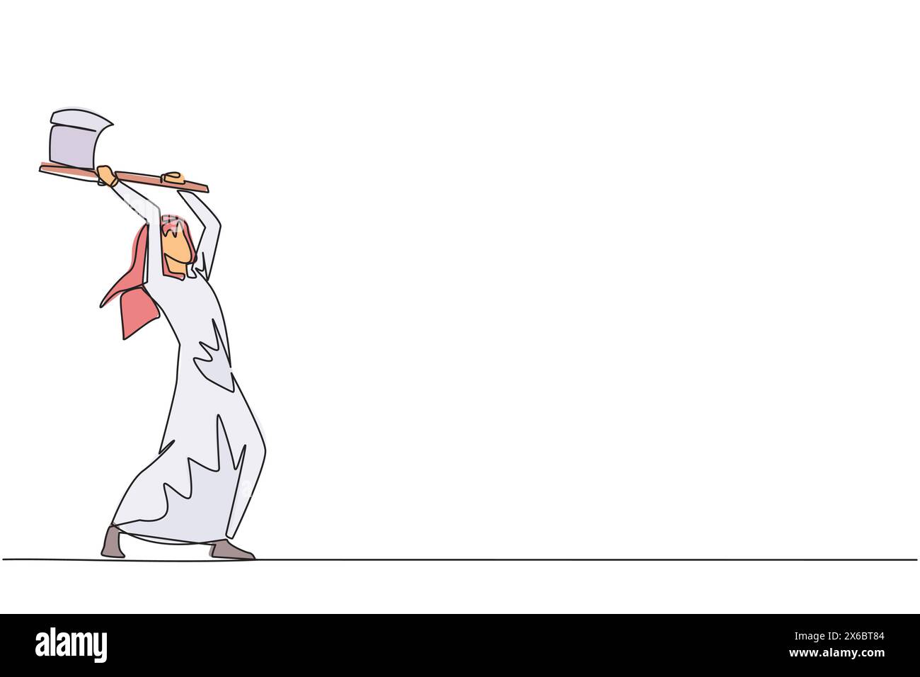 Durchgehend eine Linie zeichnet ein arabischer Geschäftsmann, der eine Axt schwingt. Style wie ein Holzfäller. Stark. Muskulär. Leistungsstark. Sport für die körperliche Gesundheit. Awar Stock Vektor Durchgehend eine Linie zeichnet ein arabischer Geschäftsmann, der eine Axt schwingt. Style wie ein Holzfäller. Stark. Muskulär. Leistungsstark. Sport für die körperliche Gesundheit. Awar Stock Vektor