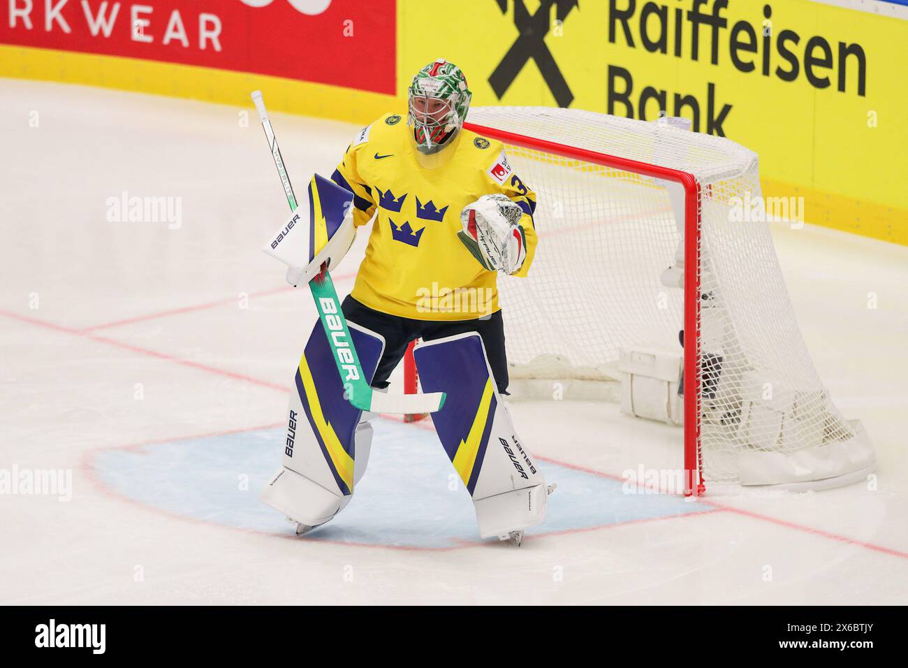 Ostrava, Tschechische Republik. Mai 2024. #35 Gustavsson Filip aus Schweden beim Spiel der IIHF Eishockey-Weltmeisterschaft 2024 zwischen Schweden und Polen in der Ostravar Arena Ostrava. Endstand; Schweden 5:1 Polen. (Foto: Grzegorz Wajda/SOPA Images/SIPA USA) Credit: SIPA USA/Alamy Live News Stockfoto