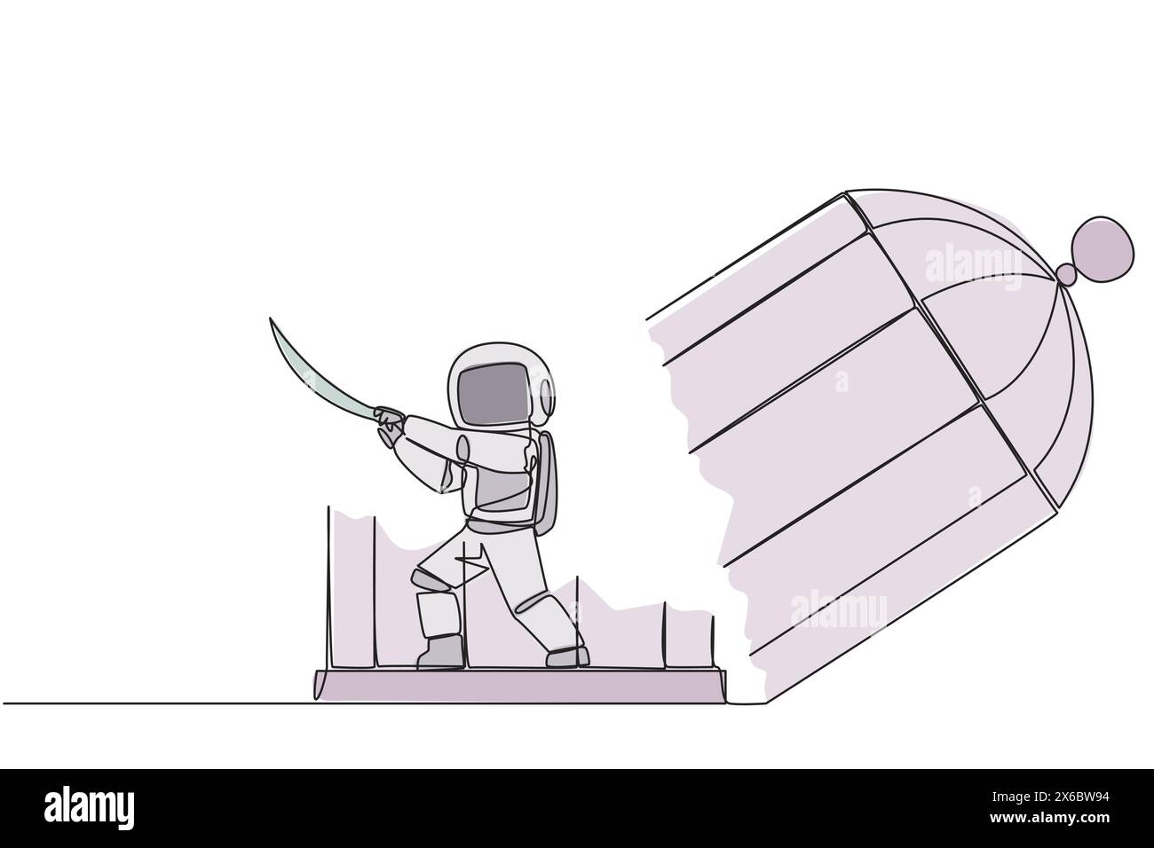 Eine einzige Linie, die junge Astronauten zieht, die im Käfig gefangen sind, hält Samurai. Ausdruck von Wut über die Grenzen, die an den Fesseln hängen. Suchen Sie Freiheit in jedem Fall Stock Vektor