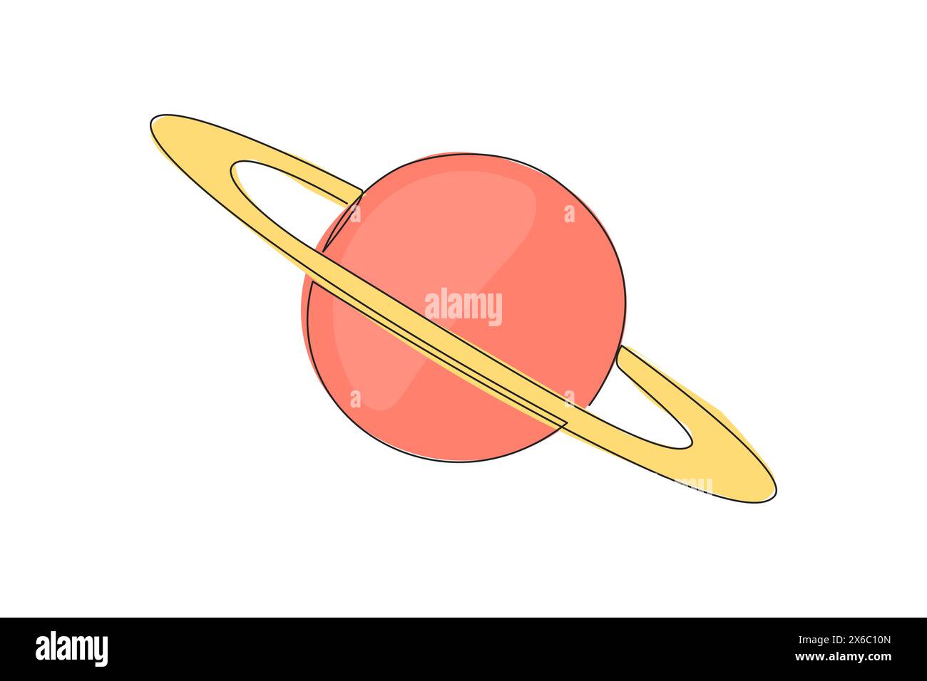 Eine einzige Linie zeichnet den Planeten saturn im Raum. Hat den charakteristischen Ring, der den Planeten umgibt. Ringpartikel aus Wassereis und Gesteinsgestein Stock Vektor
