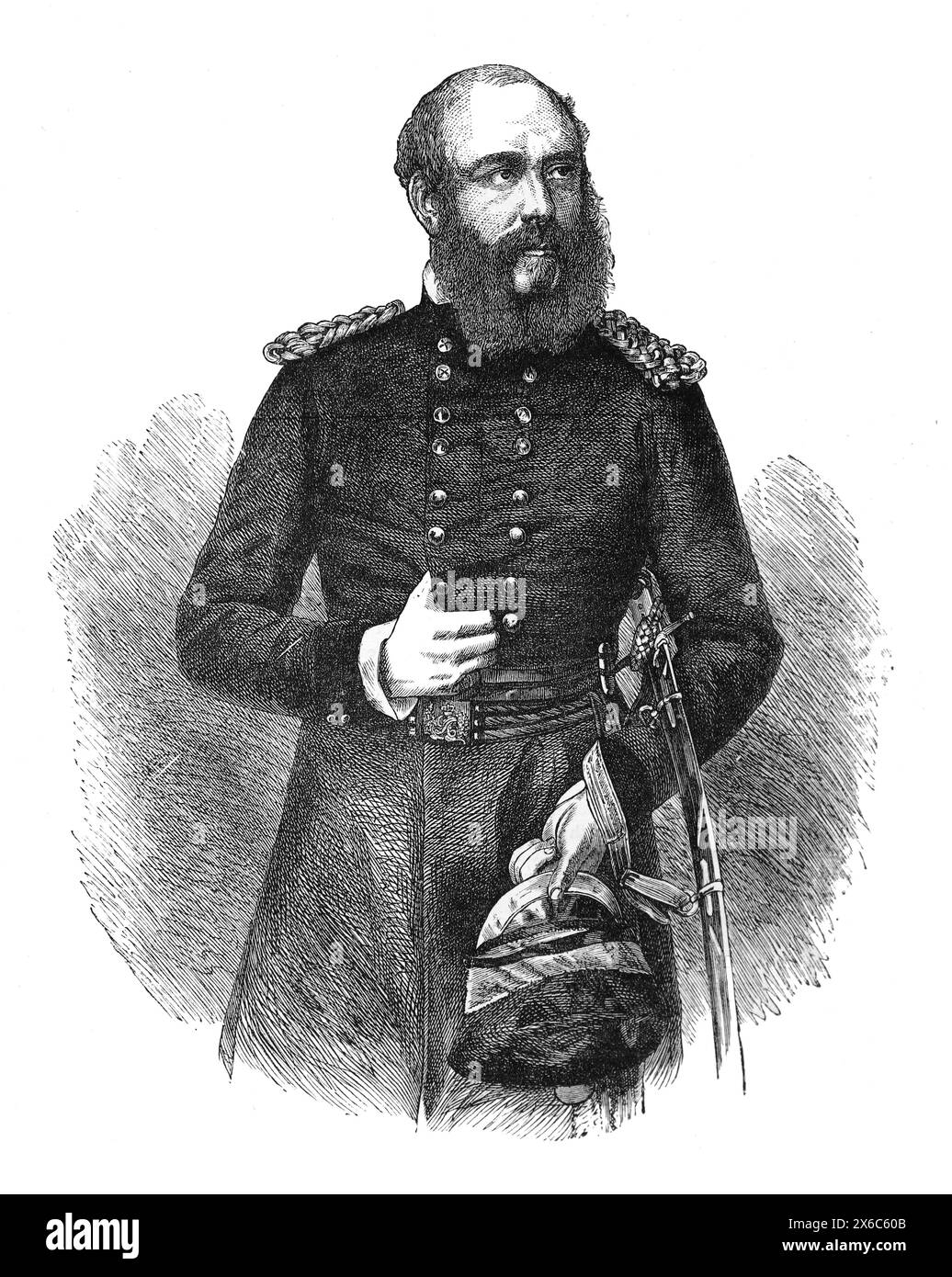 Porträt von Prinz George, Herzog von Cambridge (George William Frederick Charles; 1819–1904), Kommandeur in Chielf der britischen Streitkräfte. Schwarzweiß-Illustration Stockfoto