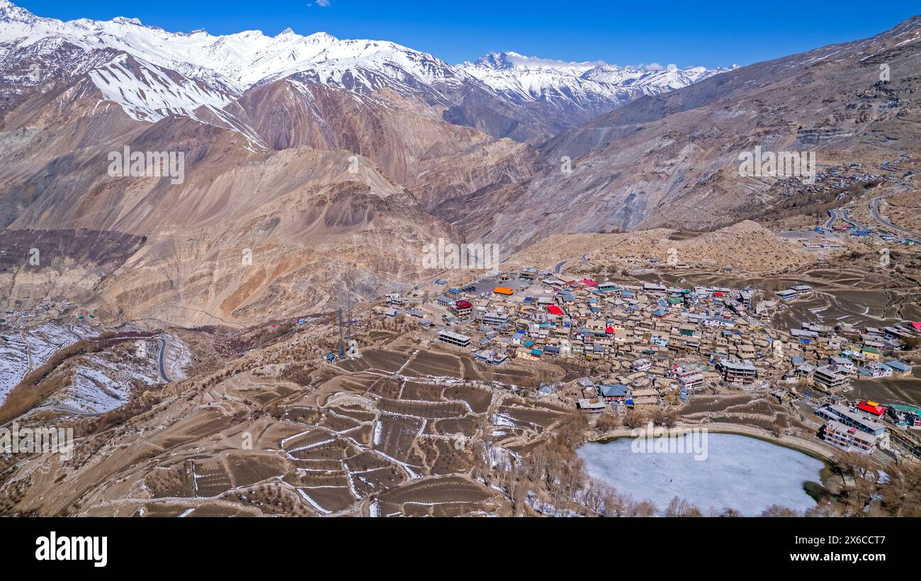 Malerischer Blick auf das Key Gompa Kloster bei Sonnenaufgang. Spiti Valley, Himachal Pradesh, Indien. Stockfoto