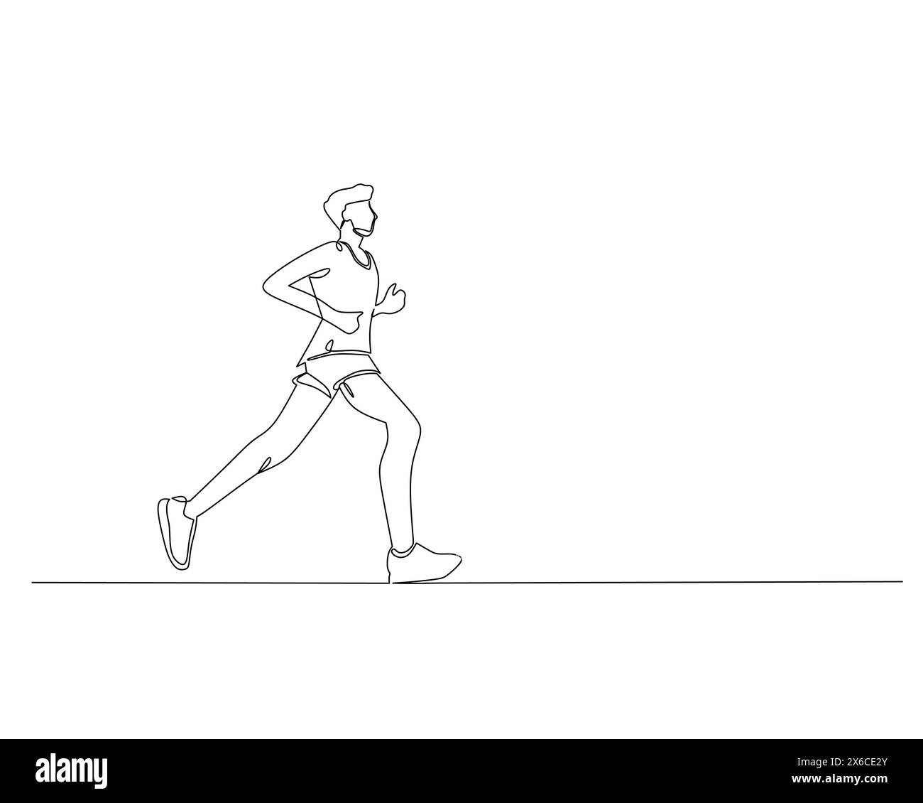 Durchgehende Einzeilenzeichnung der Seitenansicht eines jungen Mannes, der auf sicherer Strecke läuft. Gesundes Sporttrainingskonzept. Illustration des Konstruktionsvektors Stock Vektor