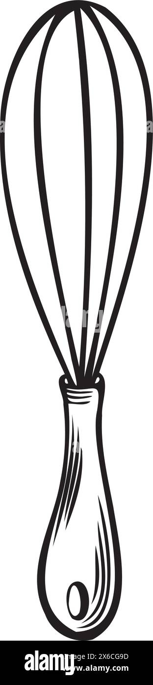 Quirl zum Kochen von Speisen. Küchenutensilien zum Aufschlagen von Gebäck und Sahne. Vektorabwicklungsdarstellung isoliert. Symbol für Bäcker. Ausrüstung für Mischbestandteile. T Stock Vektor