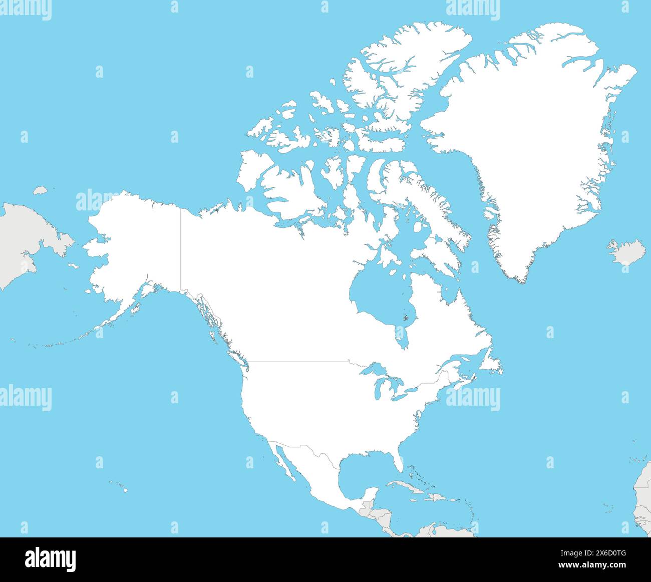 Leere politische Nordamerika-Karte Vektor-Illustration mit Ländern in weißer Farbe. Bearbeitbare und klar beschriftete Ebenen. Stock Vektor