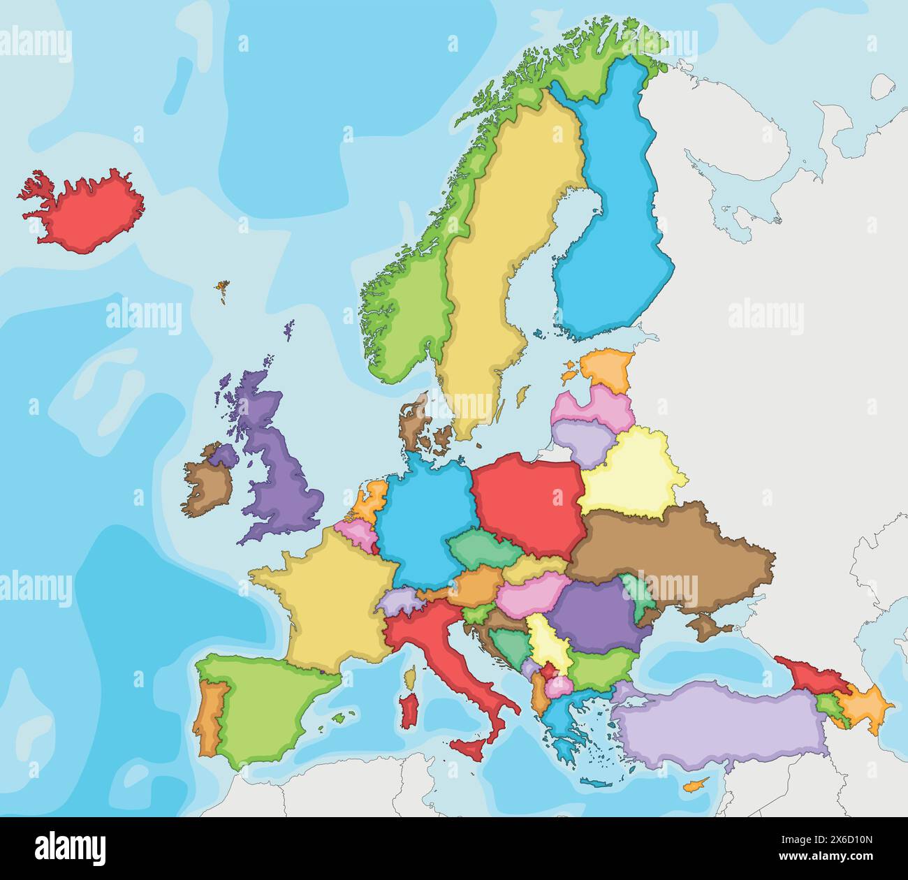 Leere politische Europa-Karte Vektor-Illustration mit verschiedenen Farben für jedes Land. Bearbeitbare und klar beschriftete Ebenen. Stock Vektor