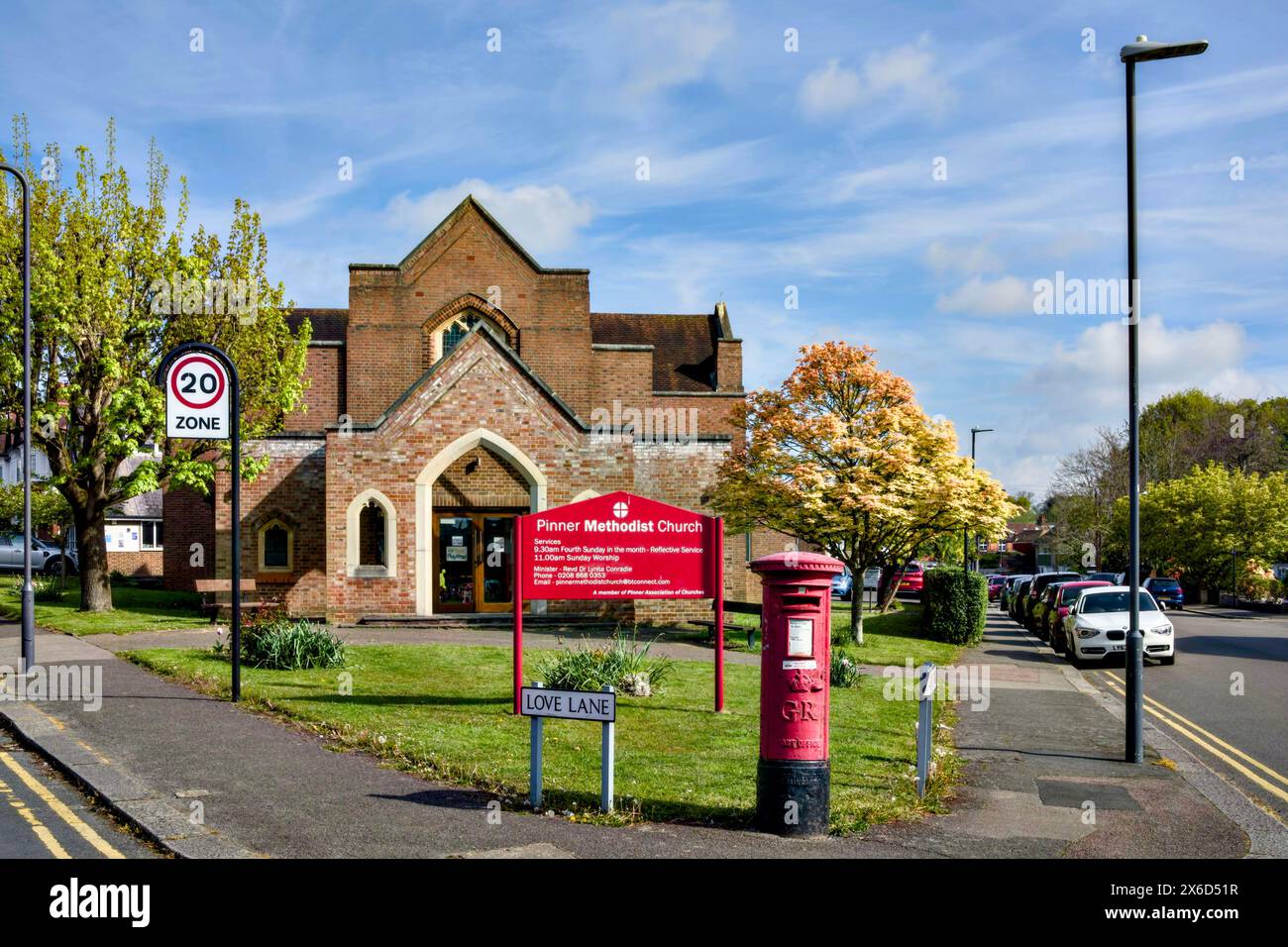 Pinner Methodist Church, Love Lane, Pinner, Borough of Harrow, London, England, Großbritannien Stockfoto