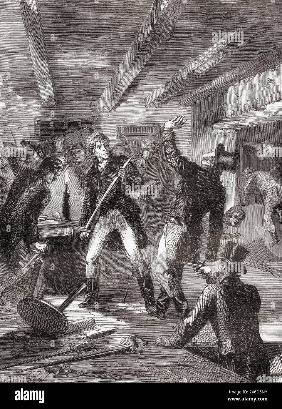 Die Verhaftung der Verschwörer der Cato Street am 23. Februar 1820. Die Verschwörung in der Cato Street, ein Versuch, alle britischen Kabinettsminister und den Premierminister Lord Liverpool zu ermorden. Aus Cassells illustrierter Geschichte Englands. Stockfoto