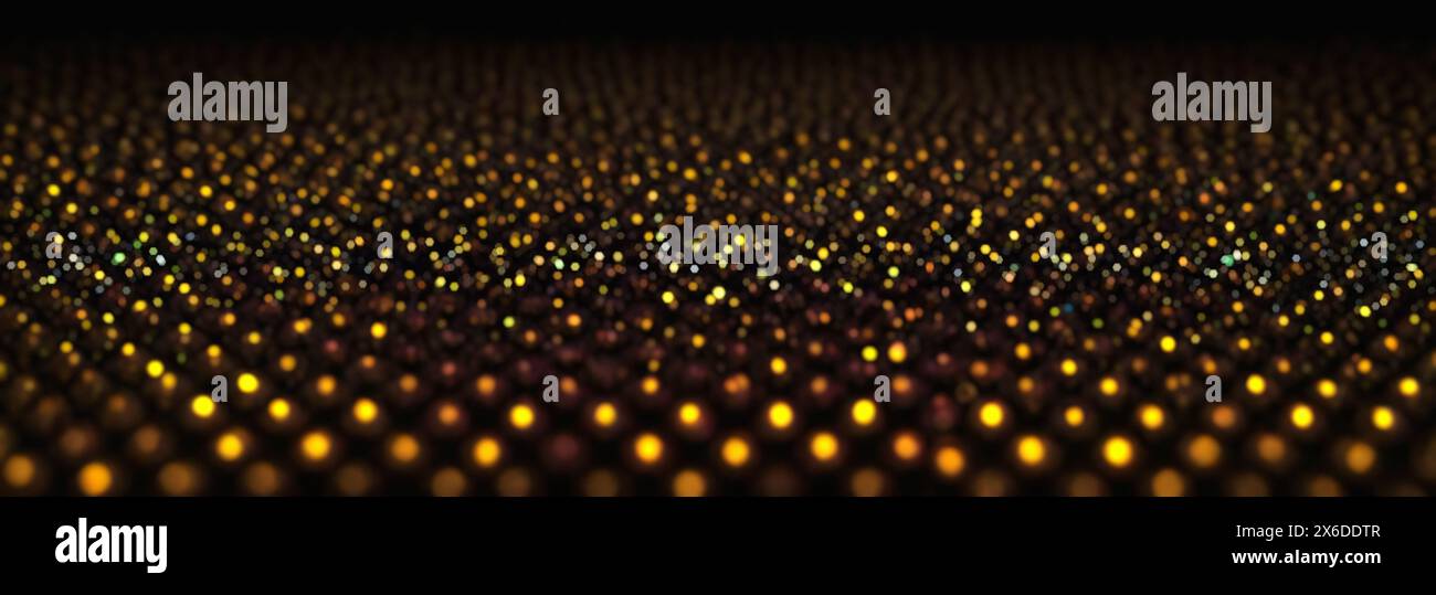 Organische goldene 3D-Partikel, abstrakter Glitzer-Hintergrund, funkelnde Wellen-Retro-CTR Stockfoto