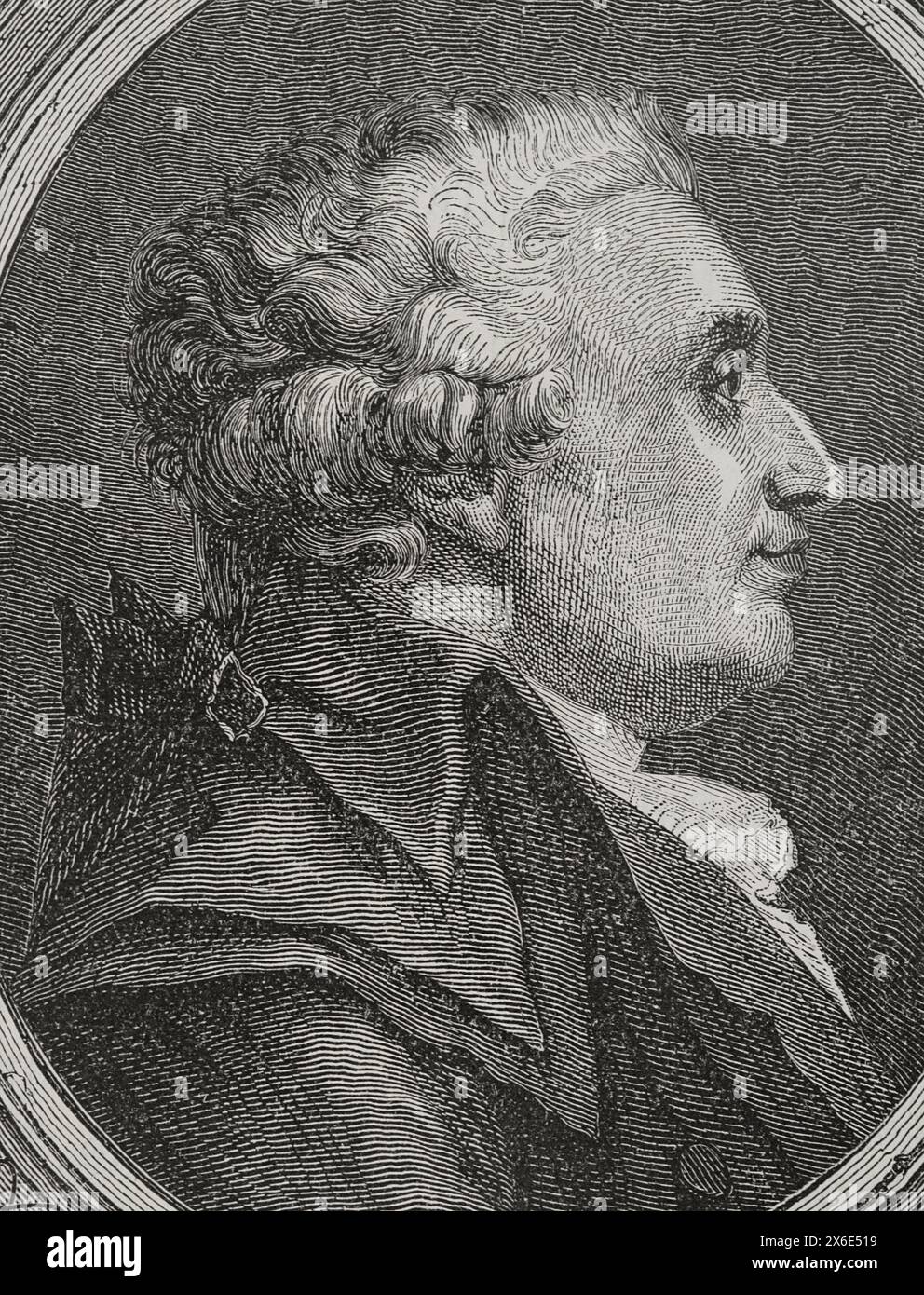 Nicolas de Condorcet (Marie-Jean-Antoine Nicolas de Caritat) (1743-1794). Marquis von Condorcet. Französischer Philosoph und Mathematiker. Während der Französischen Revolution stand er auf der Seite der Girondins. 1791 wurde er zum Repräsentanten von Paris in die Legislative Assembly gewählt. Hochformat. Gravur. "Geschichte der Französischen Revolution". Band I, 1876. Stockfoto Nicolas de Condorcet (Marie-Jean-Antoine Nicolas de Caritat) (1743-1794). Marquis von Condorcet. Französischer Philosoph und Mathematiker. Während der Französischen Revolution stand er auf der Seite der Girondins. 1791 wurde er zum Repräsentanten von Paris in die Legislative Assembly gewählt. Hochformat. Gravur. "Geschichte der Französischen Revolution". Band I, 1876. Stockfoto