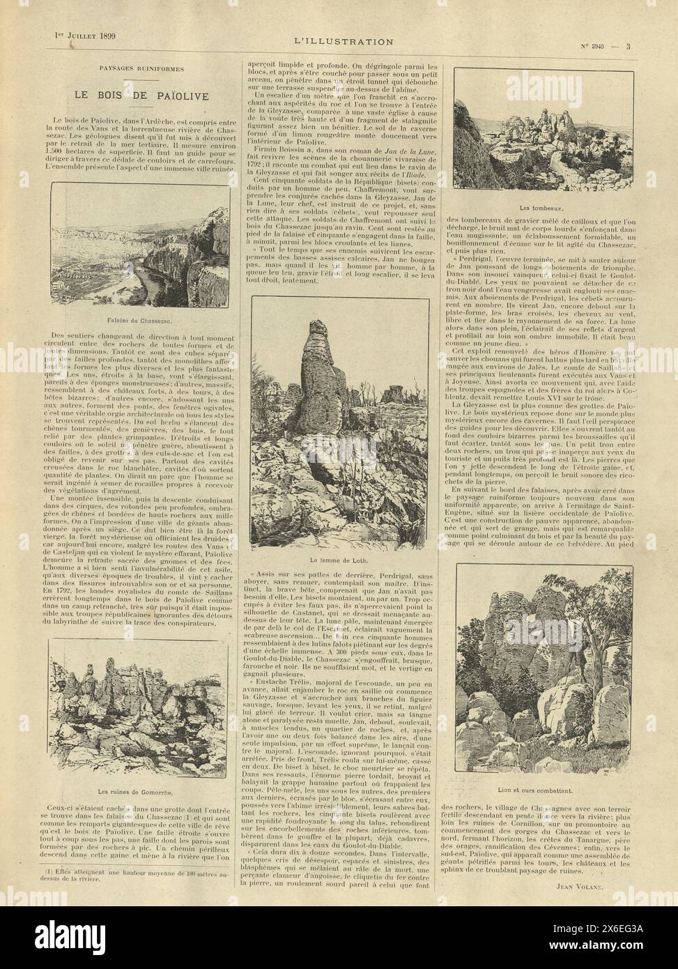 Vintage-Illustration Bois de Paioliv in South Ardeche, Frankreich, viktorianisch, 1890er Jahre 19. Jahrhundert Stockfoto