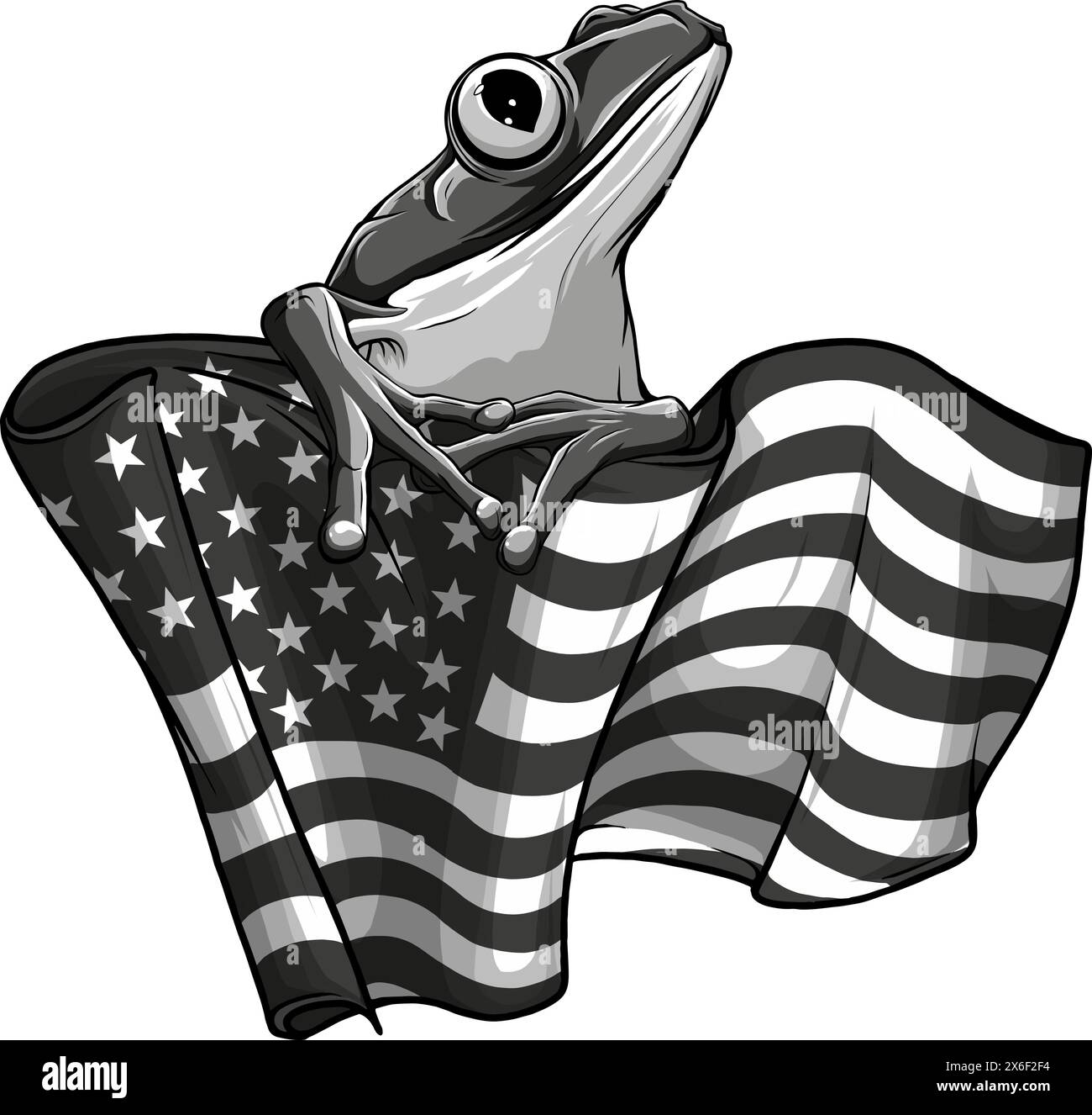 Einfarbige amerikanische Flagge mit Froschvektor-Illustration Design Stock Vektor