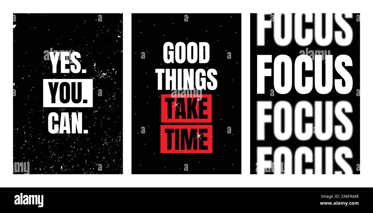 Drei Set-Poster, Home Schlafzimmer Poster Dekoration, Zimmerdekor, Motivationszitate, Zitate Poster, Inspirationskunstwerk Stock Vektor