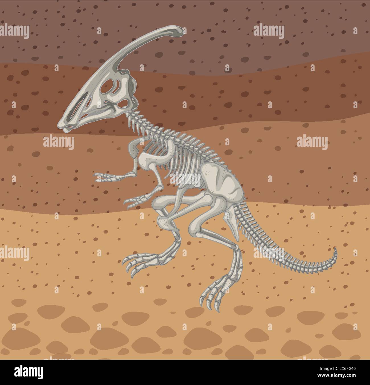 Vektorillustration des Dinosaurierskeletts in der Wüste Stock Vektor