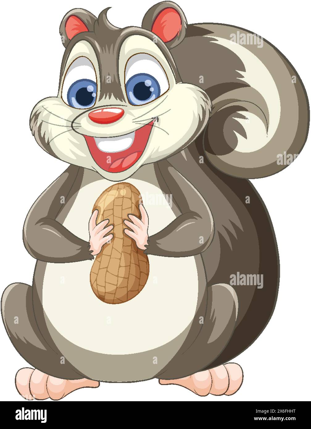 Vektor-Illustration eines glücklichen Eichhörnchens mit einer Nuss Stock Vektor