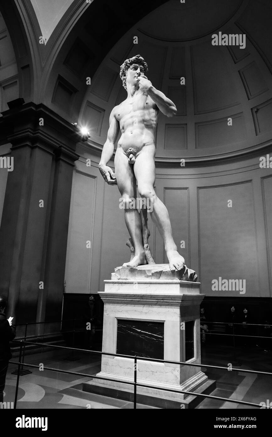 Florenz, Italien - 31. Dezember 2023: David, ein Meisterwerk der italienischen Renaissance-Skulptur, geschaffen von 1501 bis 1504 von Michelangelo in der Galleria dell Stockfoto