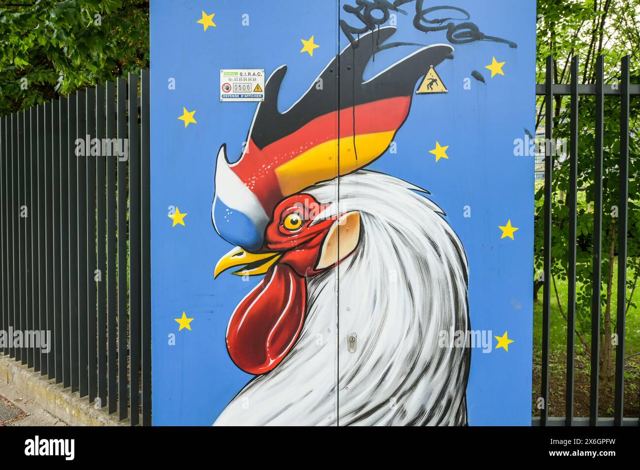 Graffiti, Hahn, Deutsch-Französische Freundschaft, Straßburg, Département Bas-Rhin, Frankreich Stockfoto