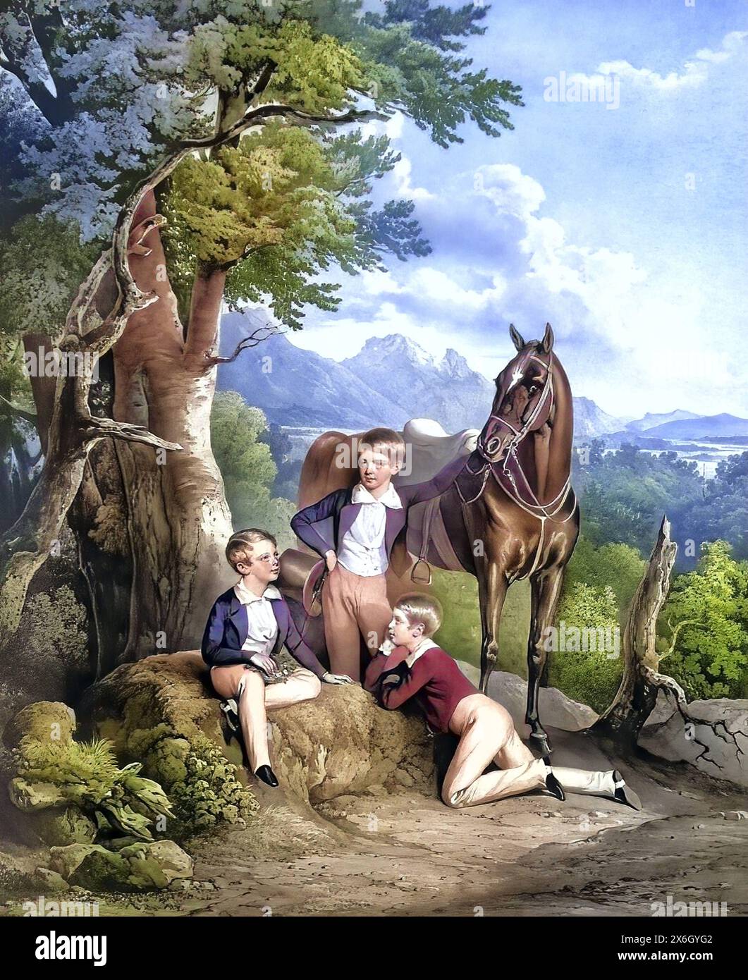 Franz Josef I. 1830-1916 mit seinen Bruedern den Erzherzoegen Ferdinand Maximilian 1832-1867 und Karl Ludwig 1833-1896, Historisch, digitaler Restaurier Stockfoto