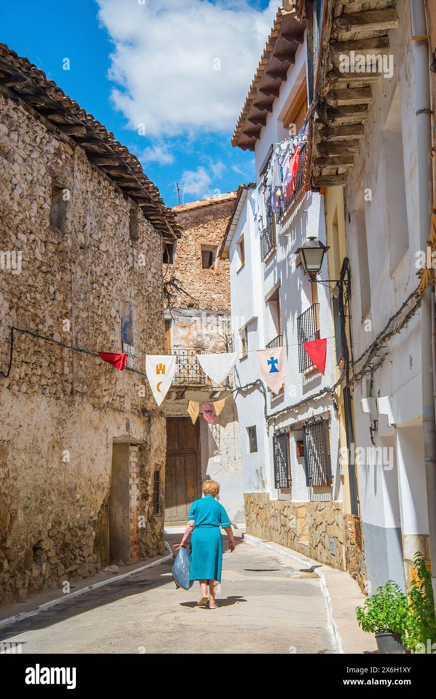 Straße. Cañete, Cuenca Provinz, Castilla La Mancha, Spanien. Stockfoto