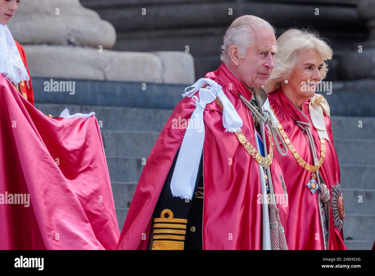 St Paul's Cathedral, London, Großbritannien. Mai 2024. Seine Majestät, König Karl III. Und Königin Camilla, in zeremoniellen Gewändern, nehmen an einem Widmungsgottesdienst für den Orden des Britischen Reiches in der St. Paul's Cathedral Teil. Der Order of the British Empire würdigt die Arbeit von Menschen aus allen Gesellschaftsschichten mit Auszeichnungen wie MBEs, OBEs, Ritterschaft und Damehoods. Der König ist der Souverän des Ordens des Britischen Reiches. Die Königin ist der Großmeister des Ordens des Britischen Reiches. Foto: Amanda Rose/Alamy Live News Stockfoto