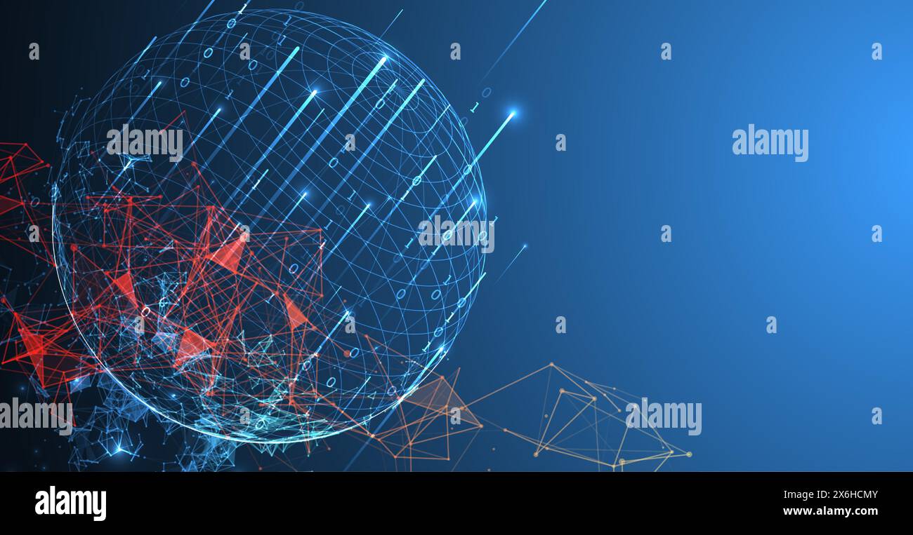 Numerischer Big-Data-Sphere-Theme mit verbundenen Linien im Hintergrund im Technologiehintergrund. Abstraktes 3D-Gitterdesign. Stock Vektor