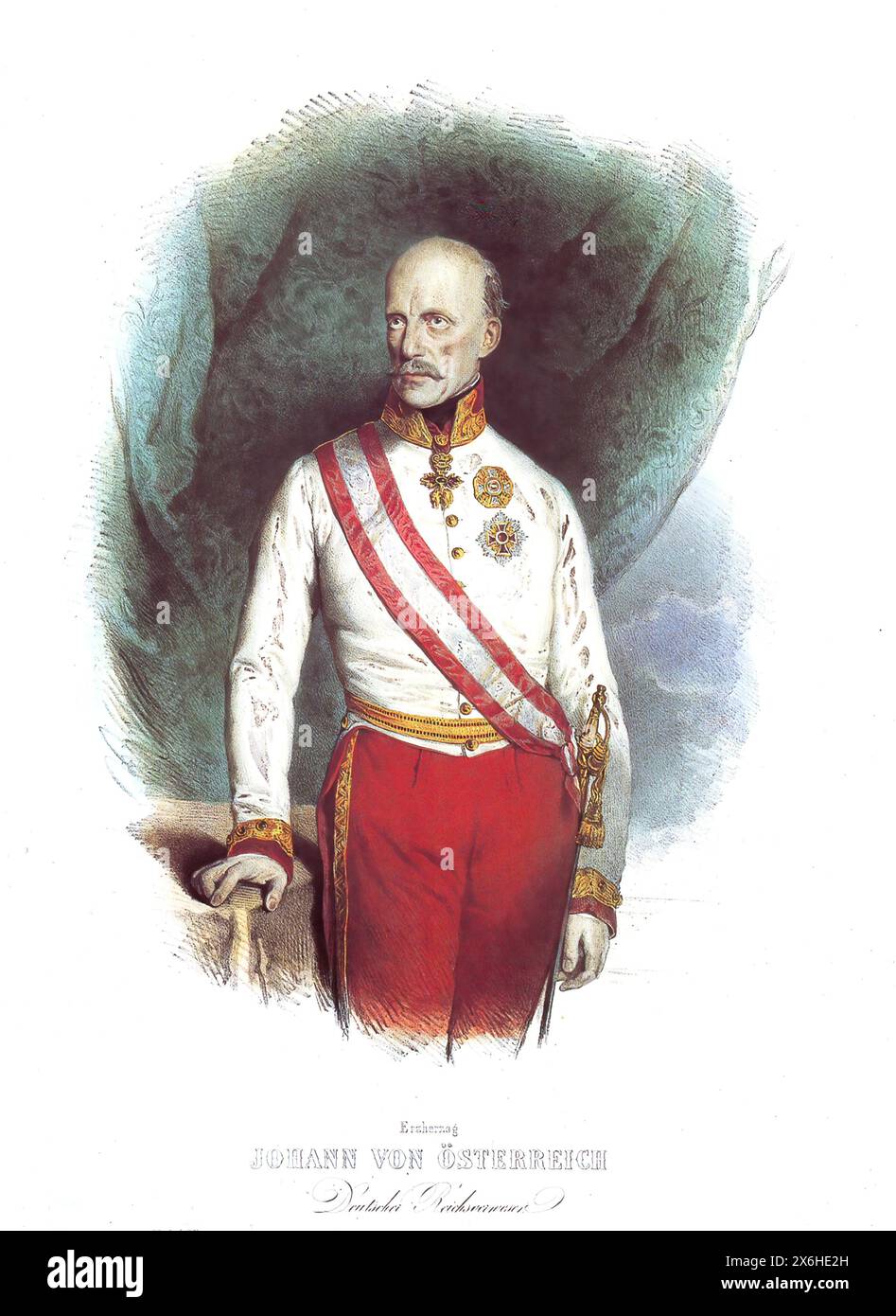 Erzherzog Johann Baptist Josef Fabian Sebastian von oesterreich (geb. 20. Jaenner 1782 in Florenz. 11. Mai 1859 in Graz) war ein Mitglied des Hauses Habsburg, Bruder von Kaiser Franz I., oesterreichischer Feldmarschall und in der Revolutionszeit von 1848/1849 deutscher Reichsverweser, Historisch, digital restaurierte Reproduktion von einer Vorlage aus dem 19. Jahrhundert, Datum nicht angegeben Stockfoto