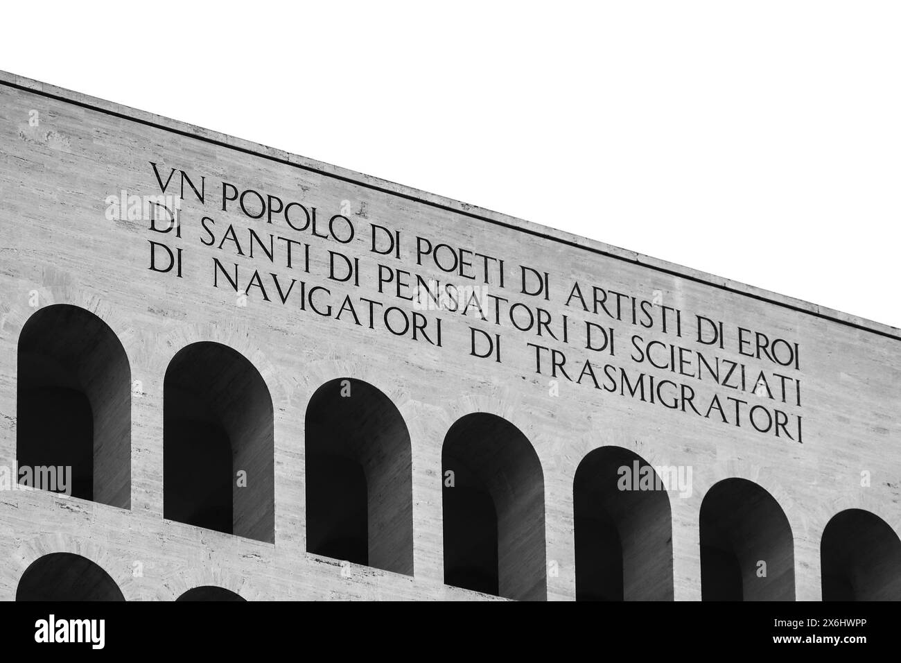 Der Palazzo della Civilta Italiana, auch bekannt als Kolosseo Quadrato. Eine Nation von Dichtern, Künstlern, Helden, Heiligen, Denkern Stockfoto