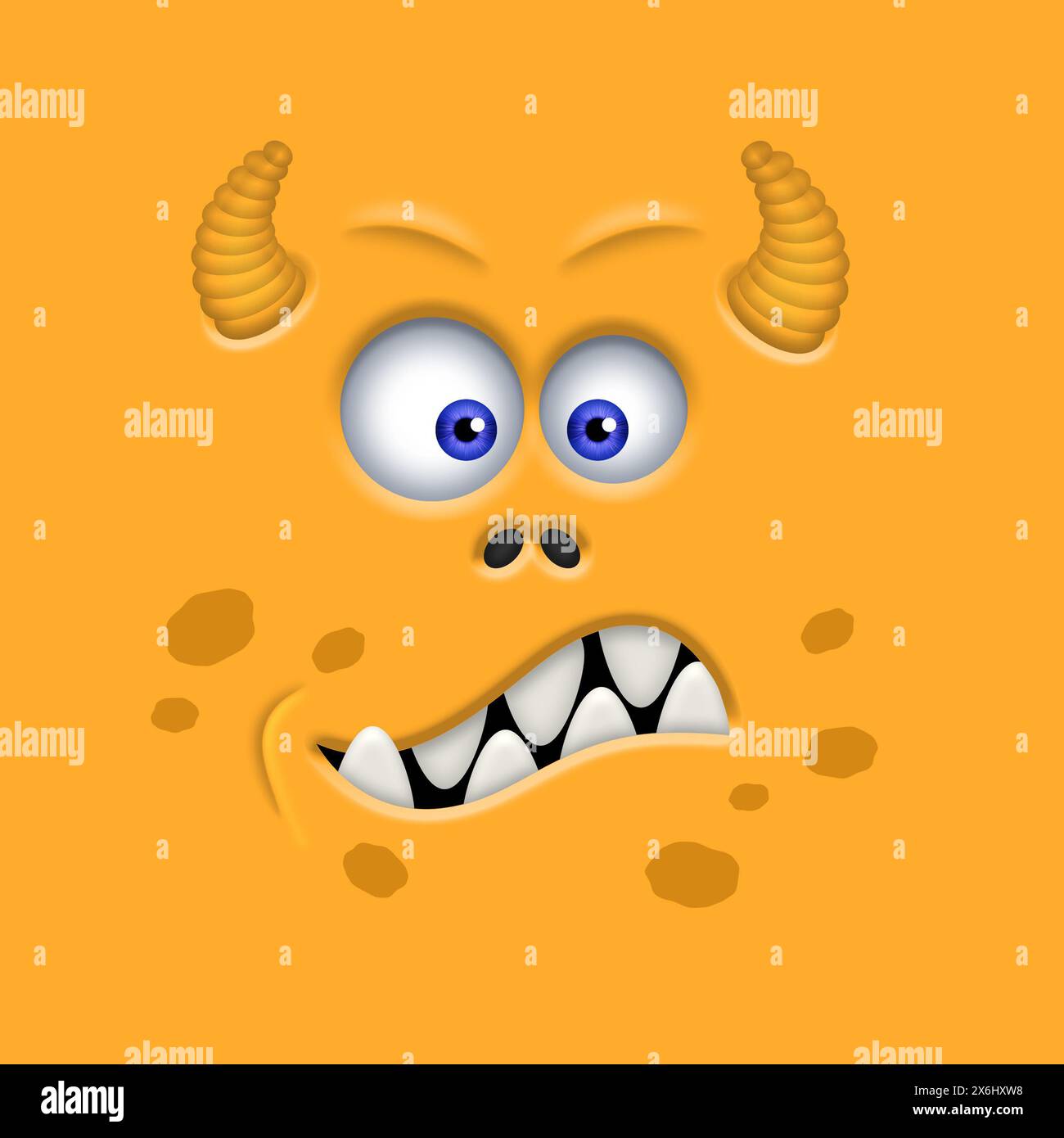 Lustiges Orangefarbenes Monster-Gesicht. Comic Monster Gesicht Illustration. Stockfoto