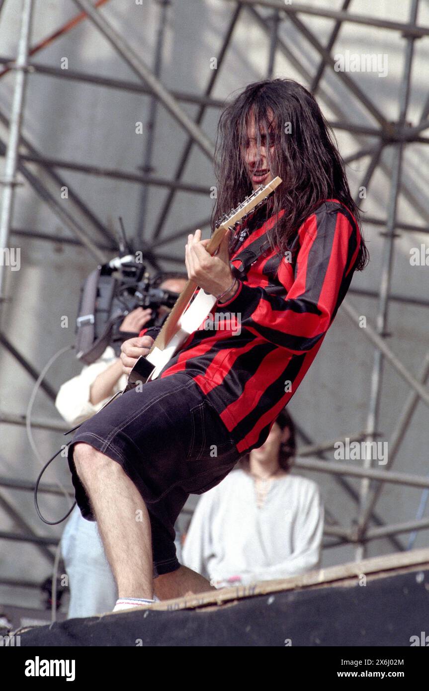 Mailand Italien 09.06.1995: Tommy Massara Gitarrist der Extrema, italienische Metal Band, während des Live-Konzerts beim Sonoria Festival 1995 Stockfoto