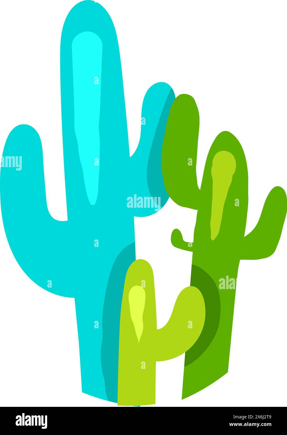 mexikanische Kakteen, die von einem Kind gezeichnet wurden. Helle kindliche, unachtsame Wildstachelpflanzen Sukkulenten zeichnen für das Design der festlichen Frühlingsbanner. Flache Hand-dr Stock Vektor