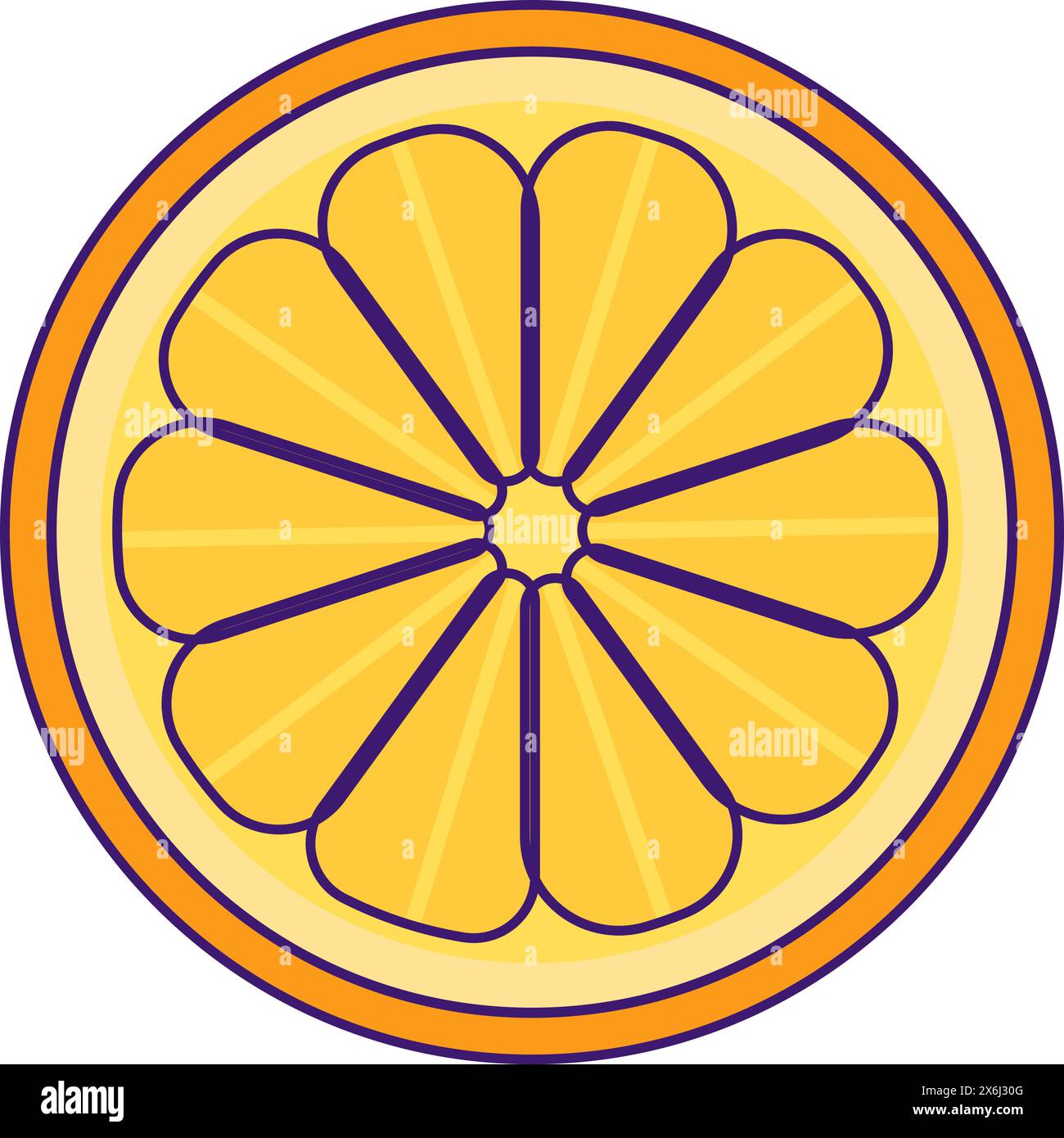 Schneiden Sie den Ring aus reifer Mandarine. Saftige Orange in zwei Hälften geschnitten. Symbol für Sommerferien. Einfaches Konturvektorelement isoliert auf weißem Hintergrund Stock Vektor