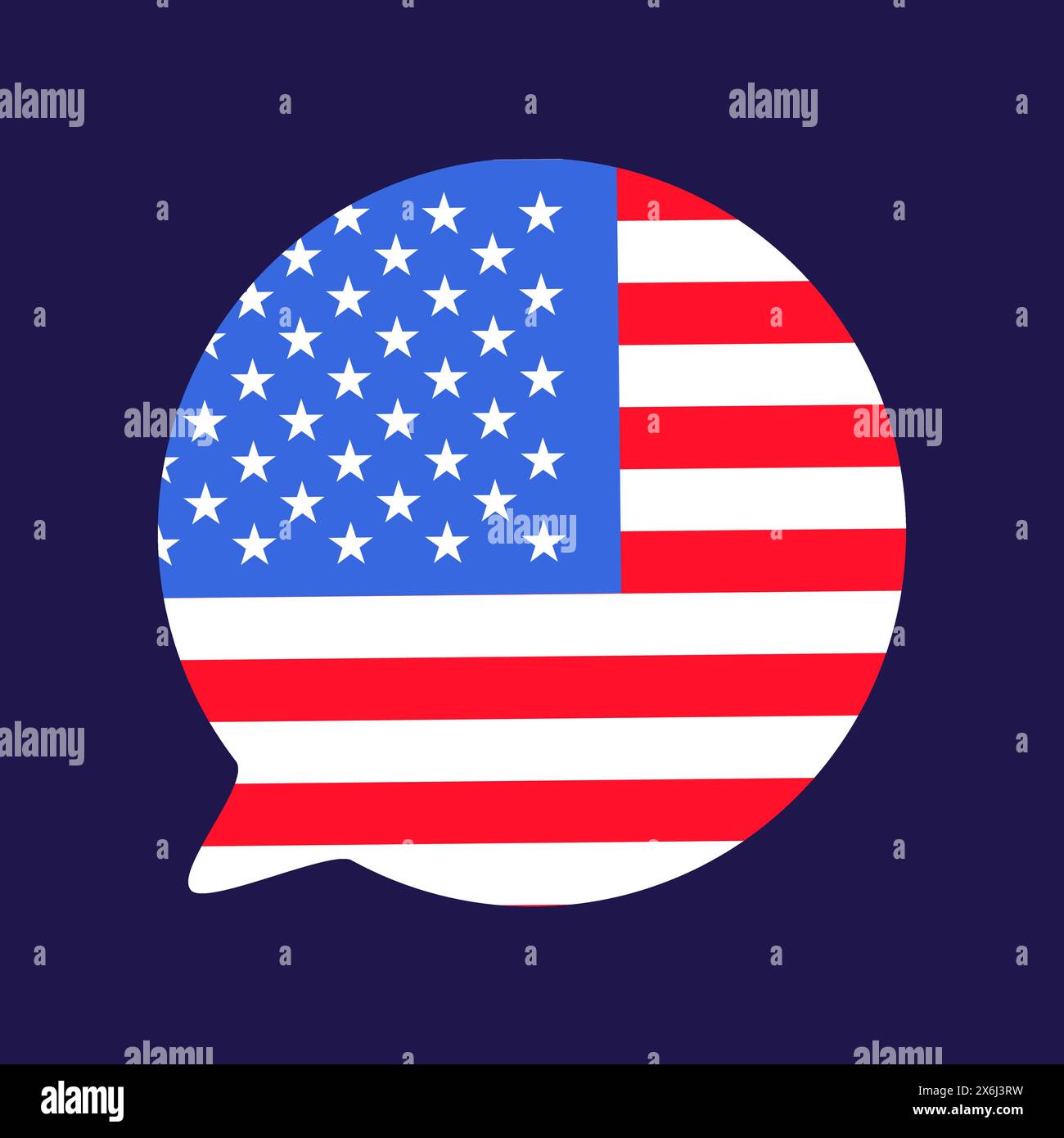 Sprechende Blase gefüllt mit Sternen und Streifen USA Flag Canvas Banner. Festliches Element, Attribute des 4. Juli Unabhängigkeitstages. Symbol für abgewickelte Vektoren in Stock Vektor