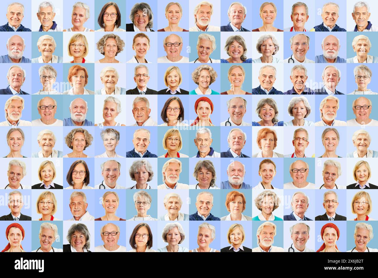 Porträtcollage von Menschen im Alter am Arbeitsplatz und zu Hause als Senioren und Gesellschaftskonzept Stockfoto