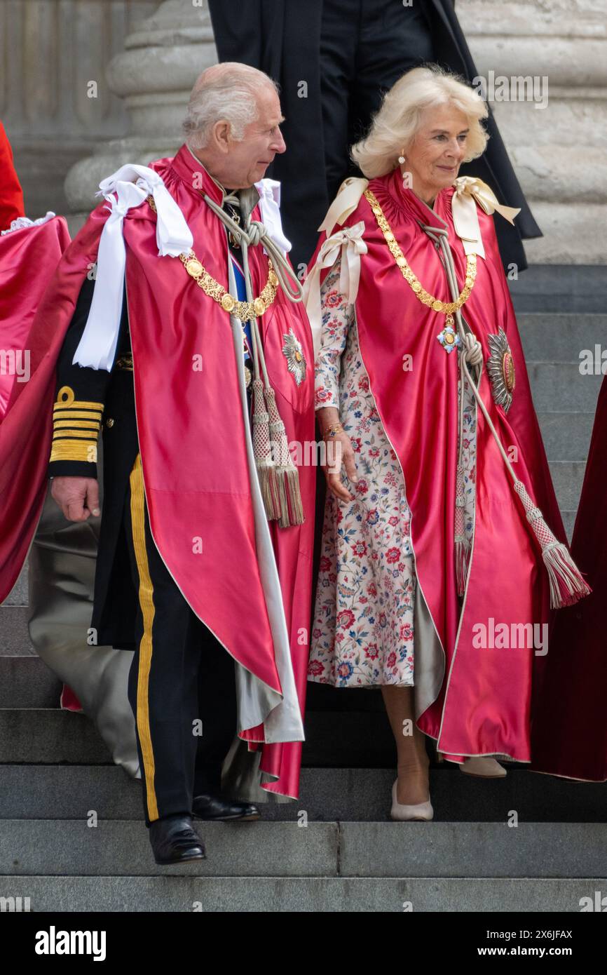 London, Großbritannien, 15. Mai 2024. HRH Karl III. Und HRH Königin Camilla nehmen an der St. Paul's Cathedral Teil Stockfoto