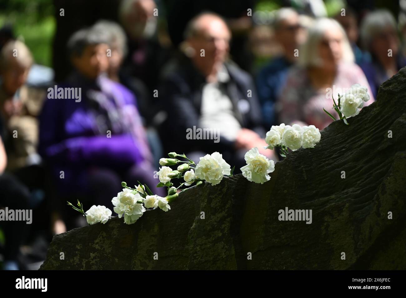 LONDON, ENGLAND, Großbritannien - 15. MAI 2024: Am 15. Mai, jedes Jahr an diejenigen gedenken, die sich weigerten, auf Gedenkfeier der Kriegsdienstverweigerer zu kämpfen, sowohl in der Vergangenheit als auch in der Gegenwart. Auf der ganzen Welt werden viele Menschen inhaftiert oder gezwungen, aus ihren Heimatländern zu fliehen, weil sie sich weigern, sich den Streitkräften am Tavistock Square in London anzuschließen. Quelle: Siehe Li/Picture Capital/Alamy Live News Stockfoto