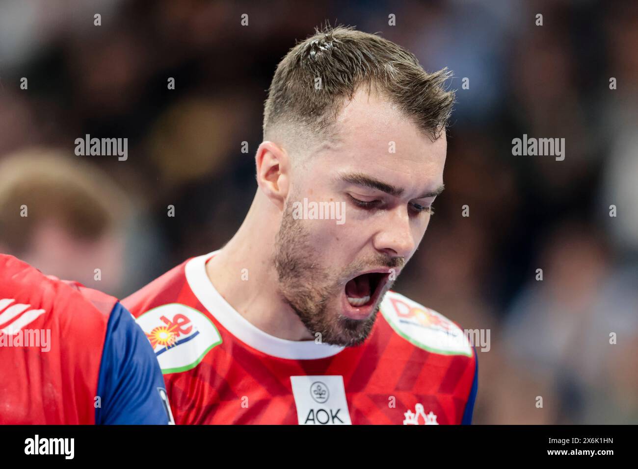 Hamburg, Deutschland. Mai 2024. Handball: Bundesliga, HSV Hamburg - SG Flensburg-Handewitt, Spieltag 20, Barclays Arena. Hamburgs Casper Mortensen reagiert enttäuscht. Frank Molter/dpa/Alamy Live News Stockfoto