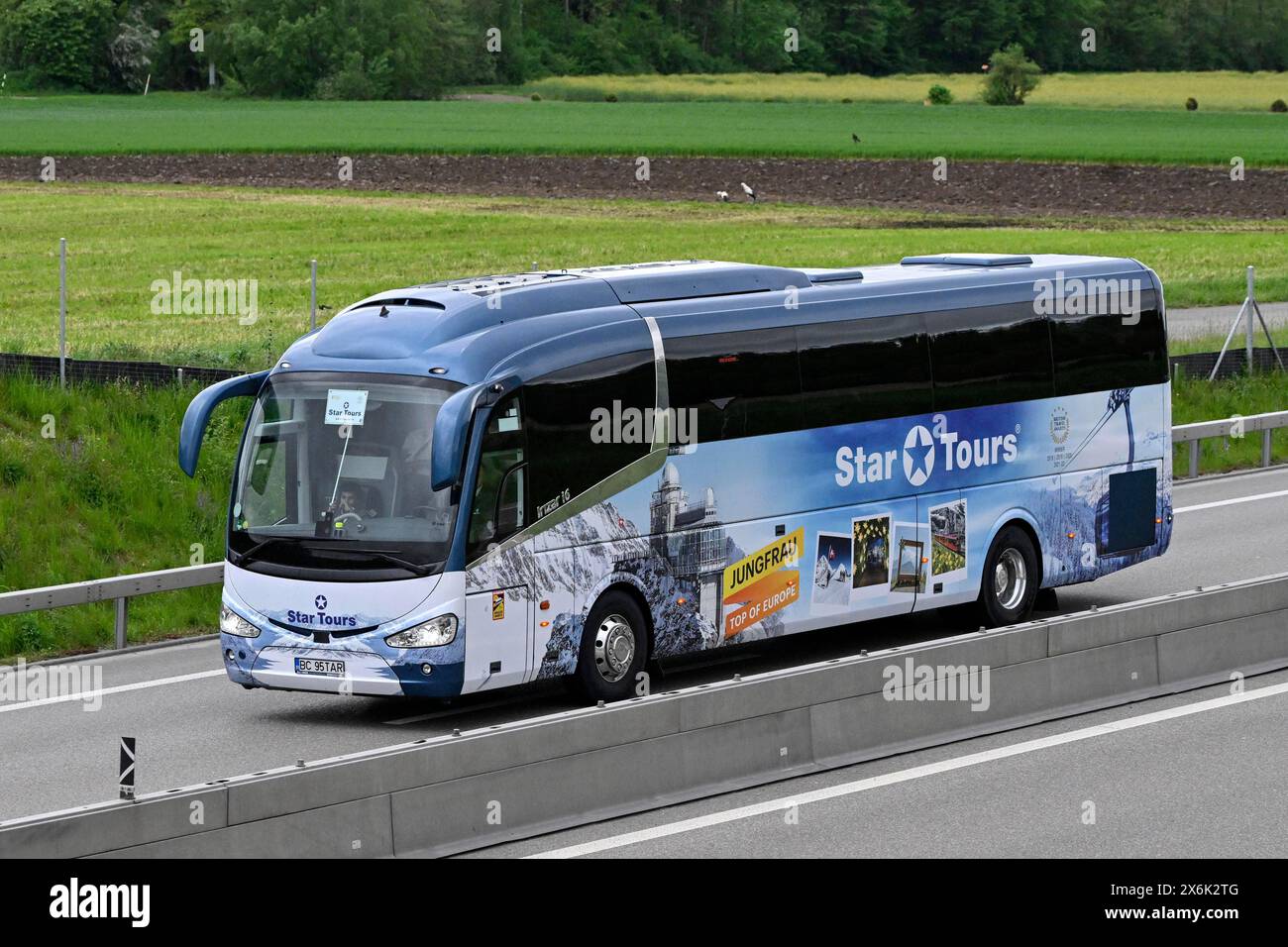 Rumänische Reisebusse Star Tours Jungfraujoch Werbung Stockfoto