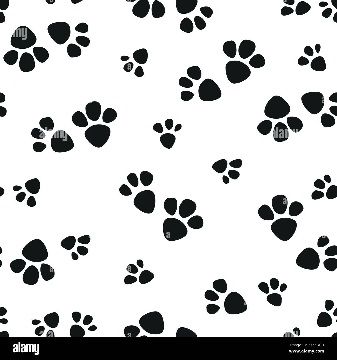 Pfoten-Haustier-Vektor nahtlose Muster, Hund oder Katze Fußabdruck Textur, Tier Hintergrund, Grunge Stempel wiederholen, Fußspur Wallpaper. Zeichentrickdarstellung. Stock Vektor