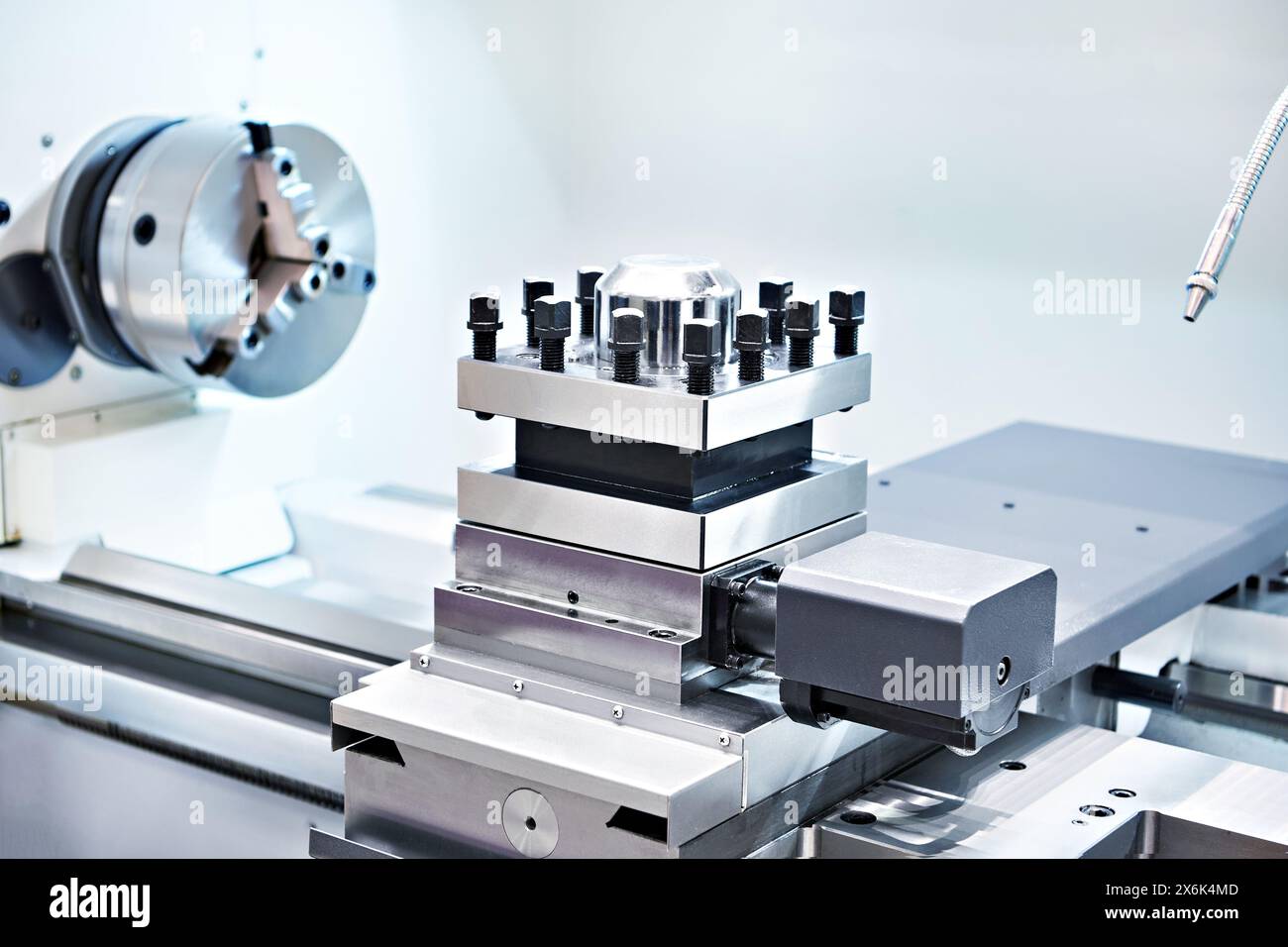Drehmaschine, Bremssattel und Spindel Stockfoto